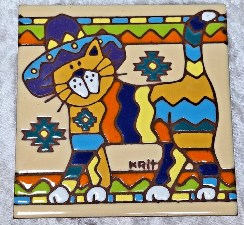 Southwestern cat tile trivet - cat,