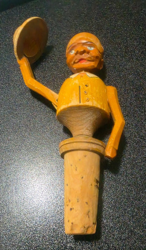 Anri carved wood cork bottle - anri,